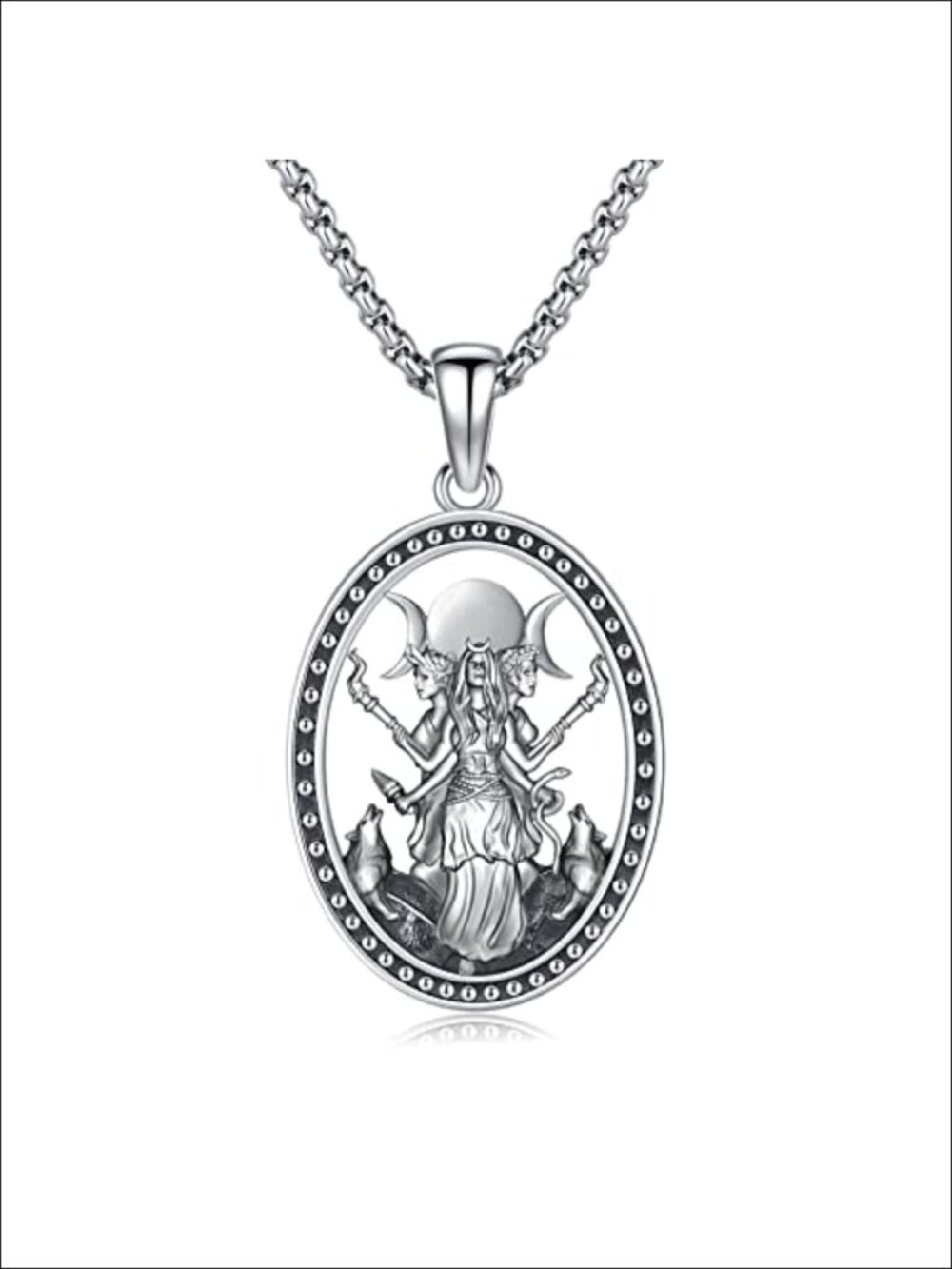 925 Sterling Silver Witchy Hecate Triple Moon Goddess Pendant Necklace